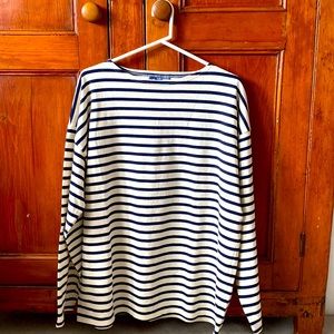 St James Mens Navy+White Striped Briton Top